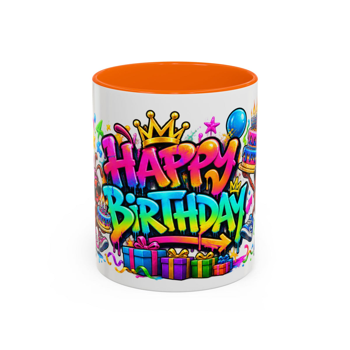 Happy Birthday Accent Coffee Mug - Colorful Graffiti Party Design (11 oz)