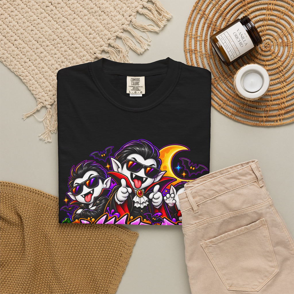 Neon Vampire Vibes Halloween Unisex Garment-Dyed T-Shirt Featuring a Cool Festora Vampire Crew