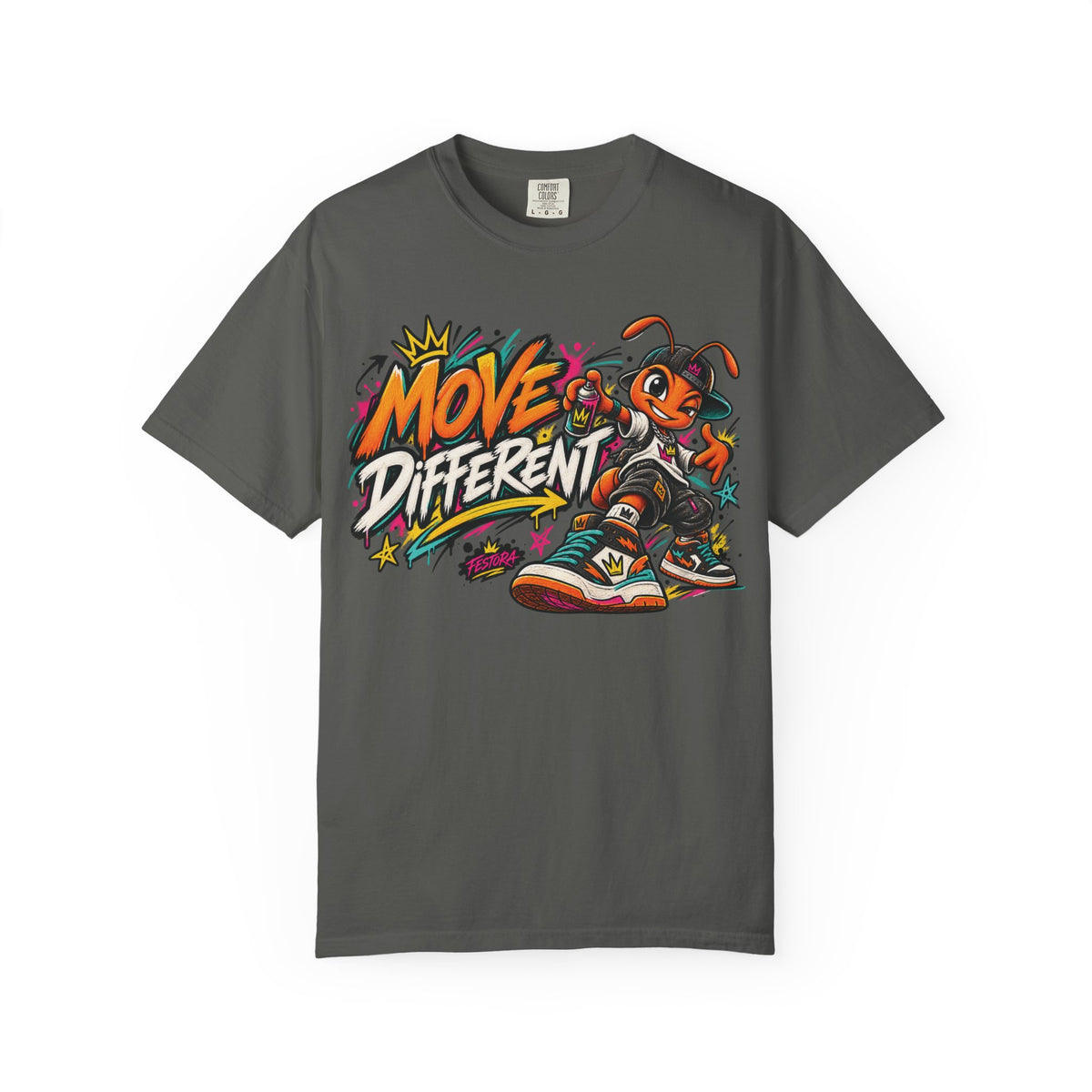 Move Different Graphic T-Shirt — Streetwear Skate Ant Mascot Design