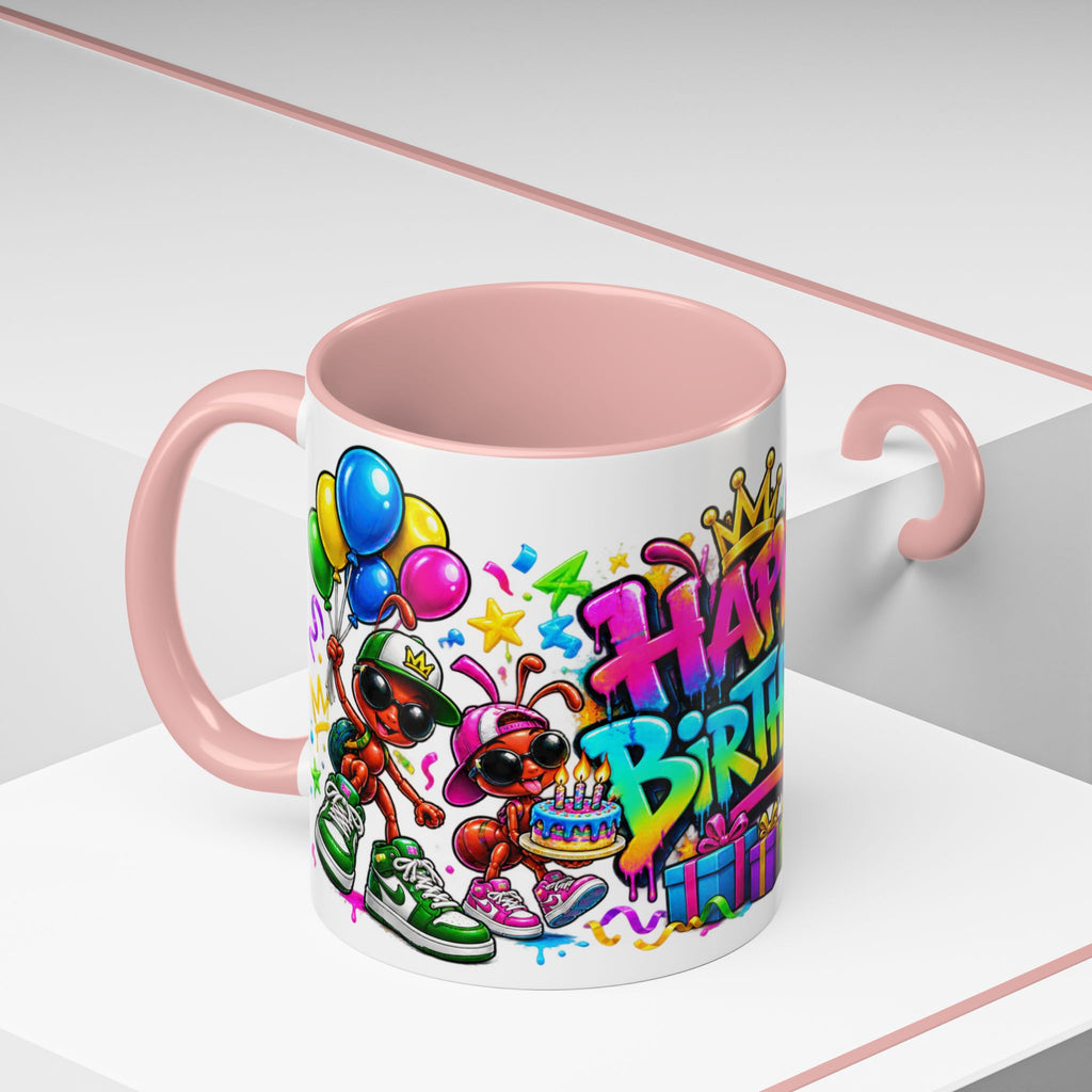 Happy Birthday Accent Coffee Mug - Colorful Graffiti Party Design (11 oz)