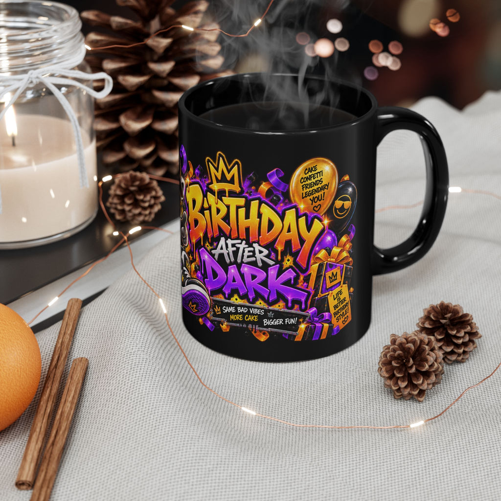 Birthday After Dark Black Mug – Festora Raccoon Birthday Coffee Cup
