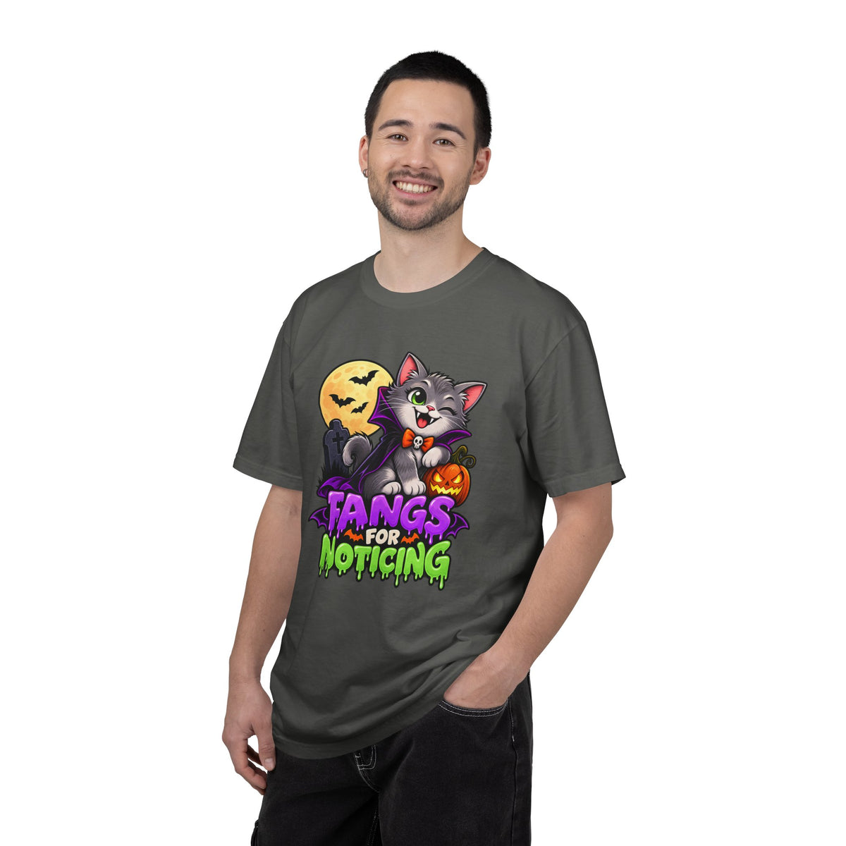 Fangs for Noticing – Cute Vampire Cat Halloween T-Shirt