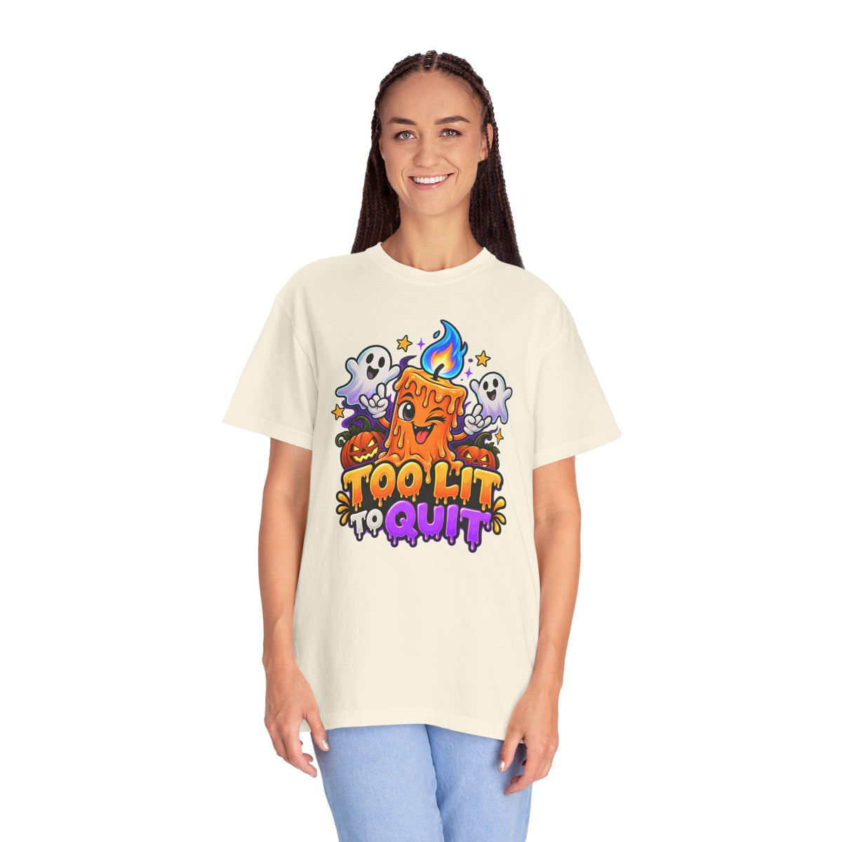 Too Lit to Quit – Funny Halloween Candle T-Shirt