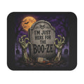 Halloween Mouse Pad — "I’m Just Here for the Boo-ze" Tombstone Design
