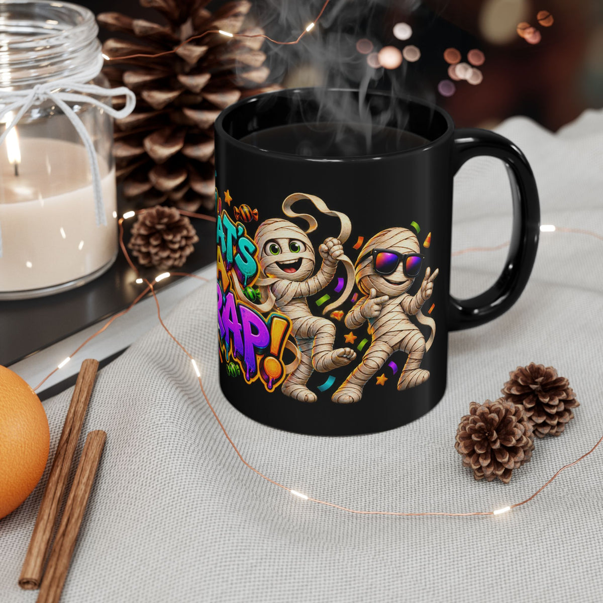 That’s a Wrap Funny Halloween Mummy Party Black Mug