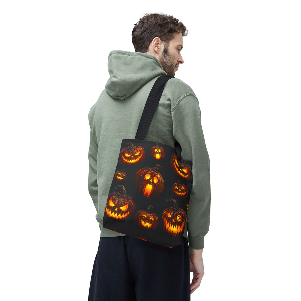 Halloween Jack-o'-Lantern Tote Bag — Spooky Pumpkin All-Over Print Trick-or-Treat Tote