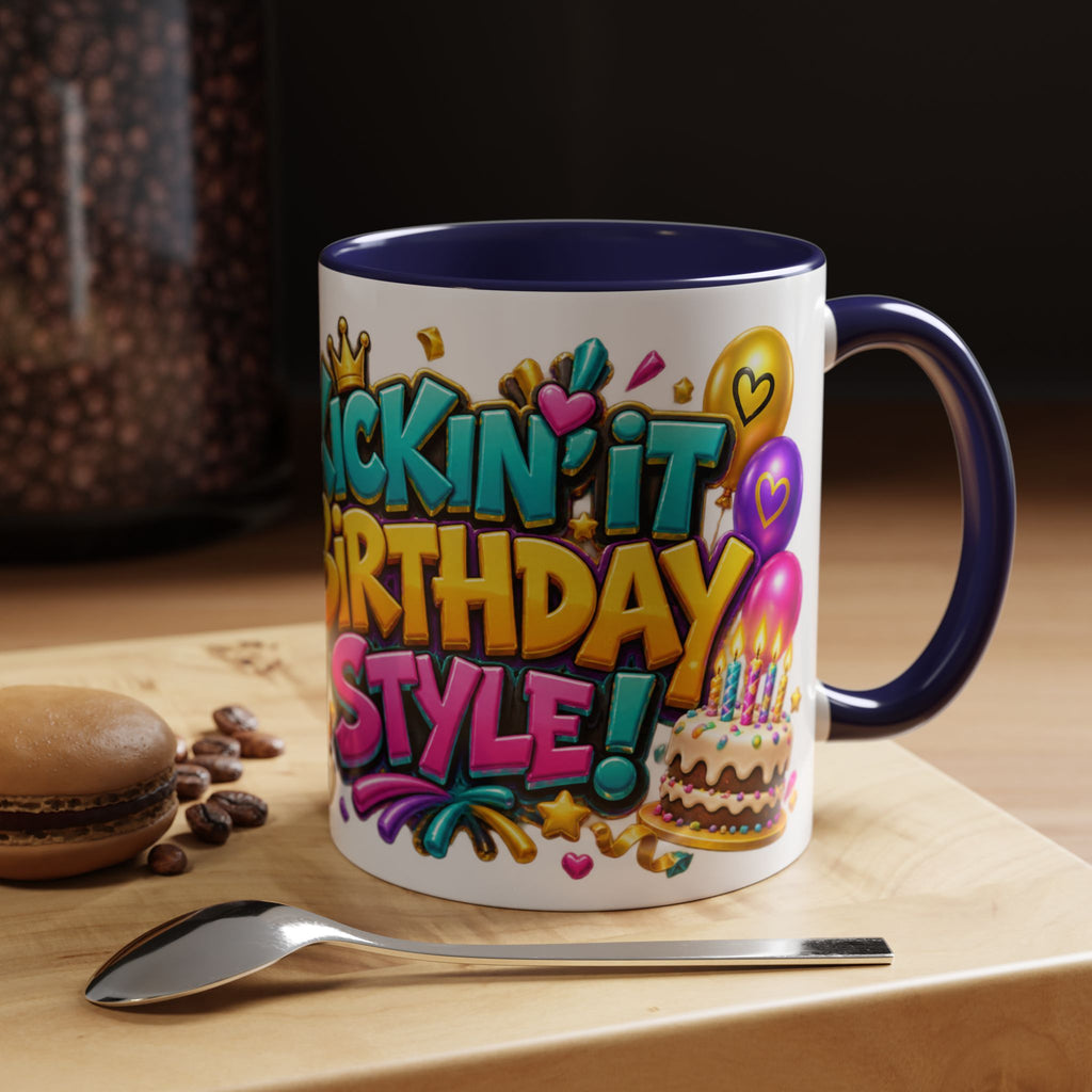 Kickin’ It Birthday Style Donkey White Mug – Funny Happy Birthday Party Cup, Cute Colorful Gift