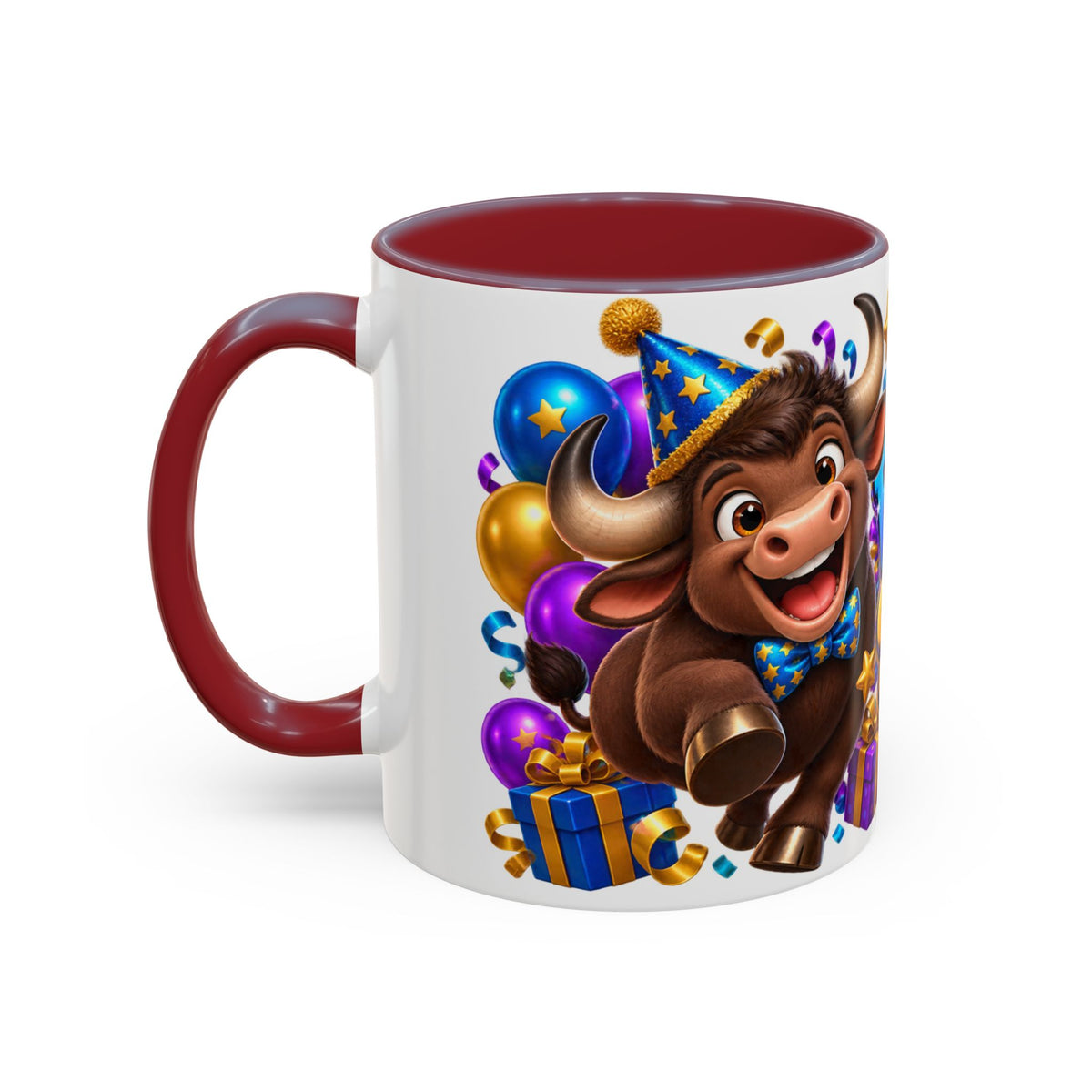 Birthday Stampede White Mug – Cute Buffalo Birthday Cup, Colorful Fun Party Gift