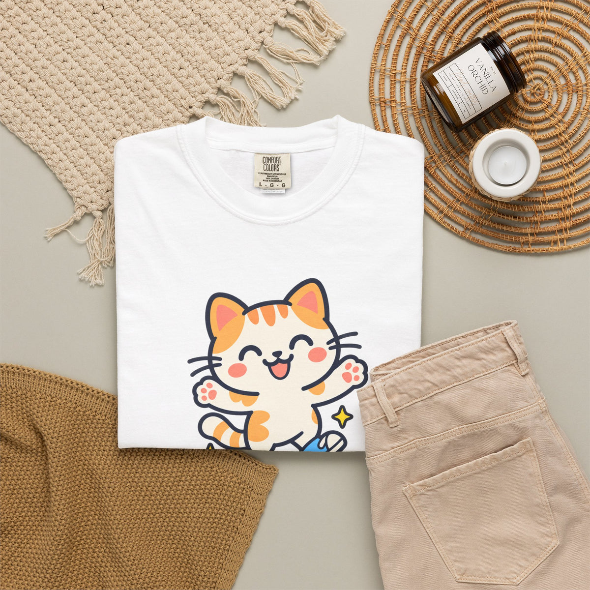 Stay Pawsitive – Cute Happy Cat Graphic T-Shirt