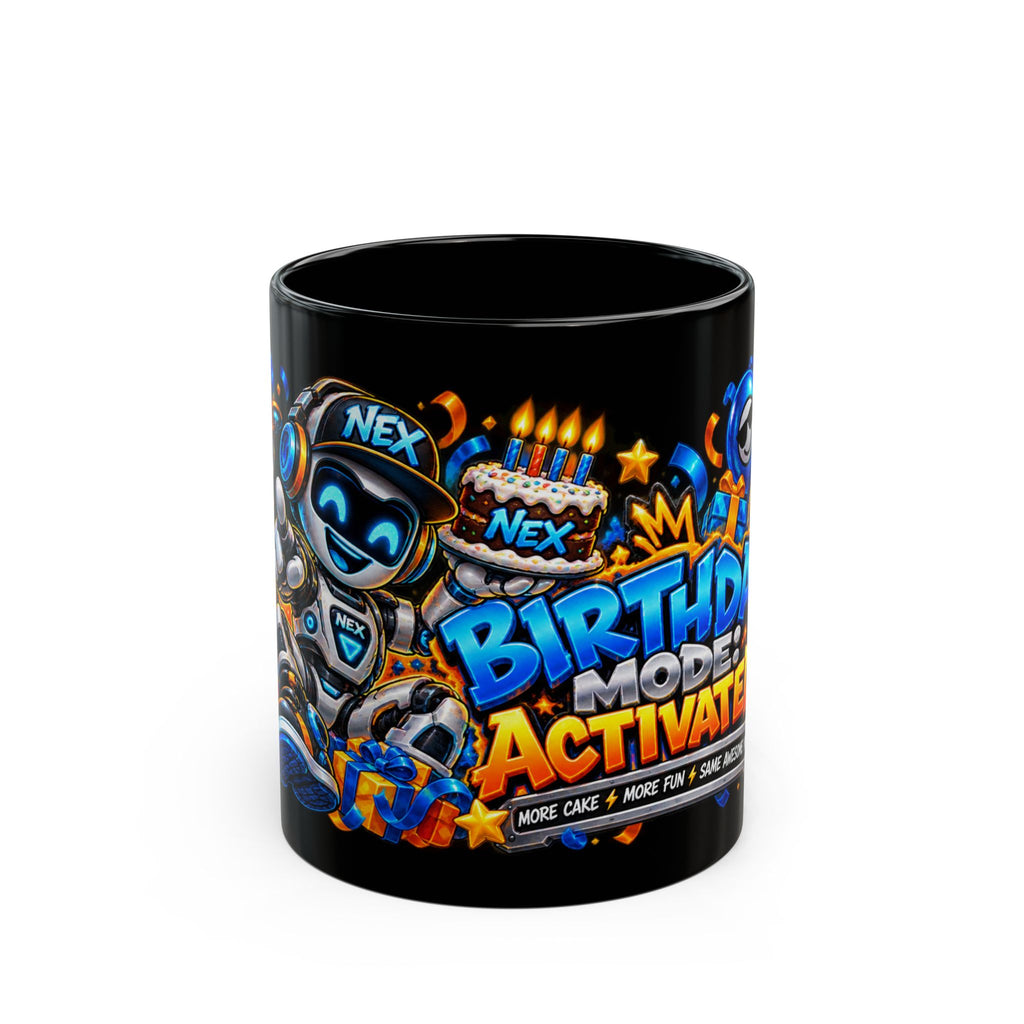Birthday Mode Activated Black Mug – Festora Nex Robot Birthday Cup