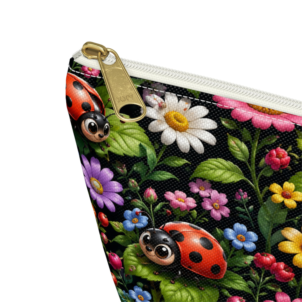 Ladybug Garden Accessory Pouch — Floral Makeup & Travel Cosmetic Bag