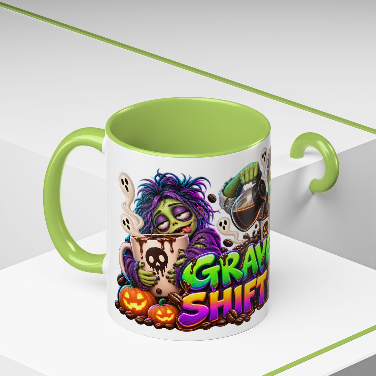 Graveyard Shift Fuel Coffee Zombies Halloween White Mug