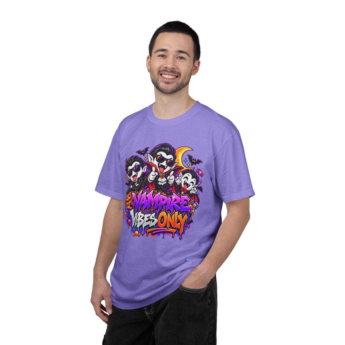 Neon Vampire Vibes Halloween Unisex Garment-Dyed T-Shirt Featuring a Cool Festora Vampire Crew