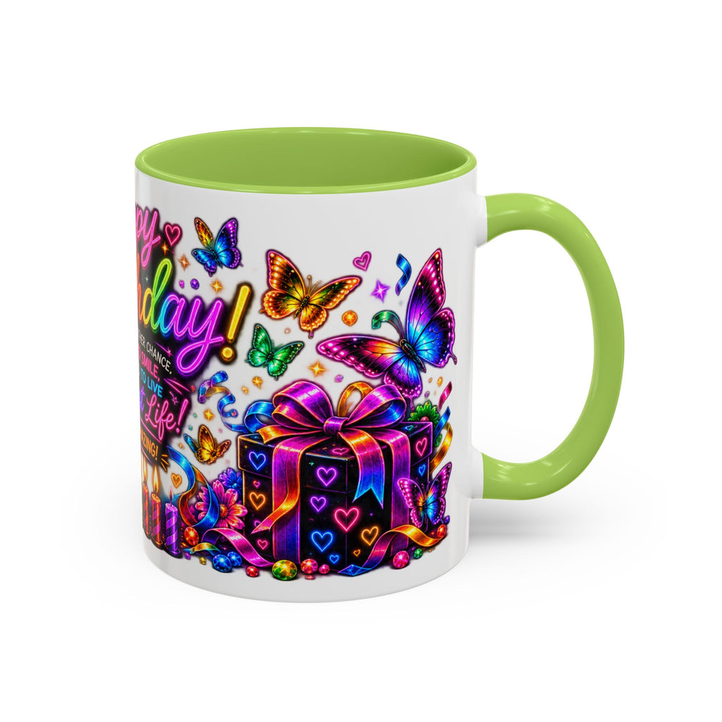 Birthday Coffee Mug – Colorful "Happy Birthday" Gift Mug with Butterflies & Candles