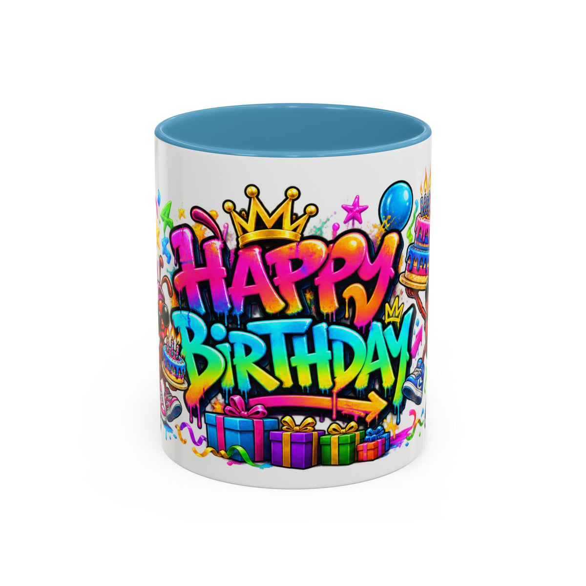 Happy Birthday Accent Coffee Mug - Colorful Graffiti Party Design (11 oz)