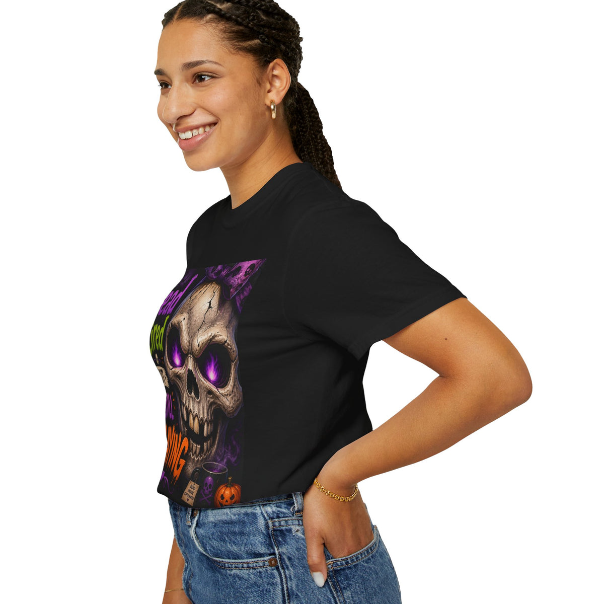Halloween Skull Tee — “Dead Tired But Still Slaying” Graphic T-Shirt