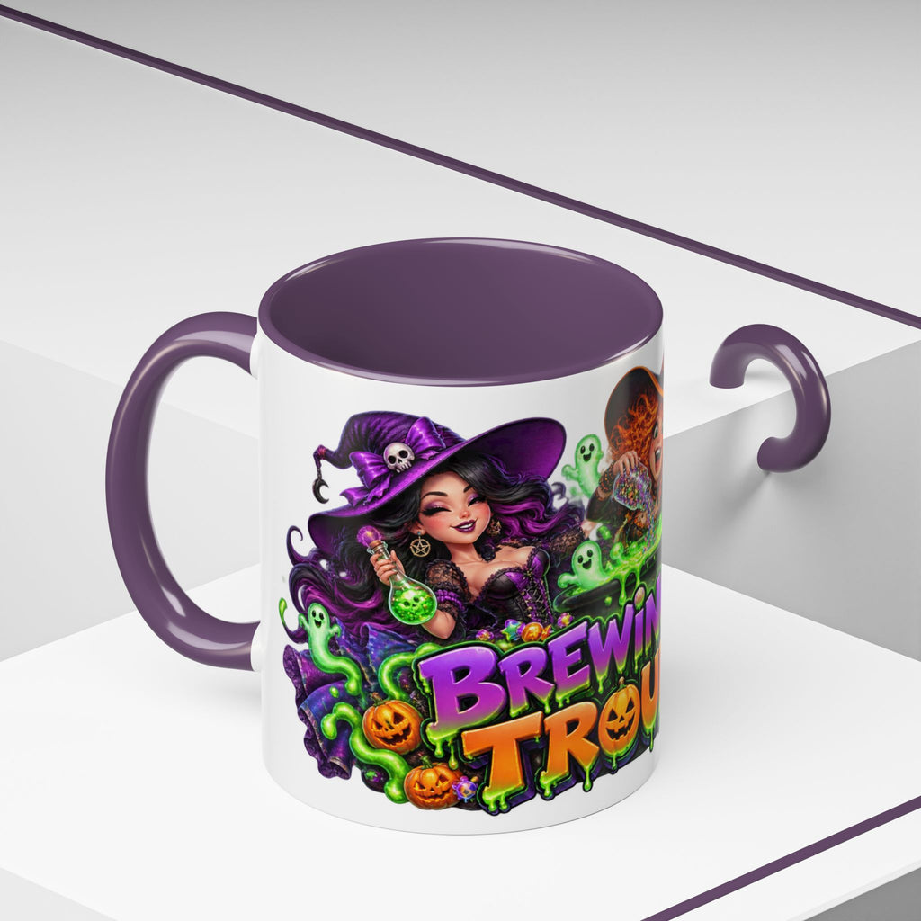 Brewing Up Trouble Witches Halloween White Mug
