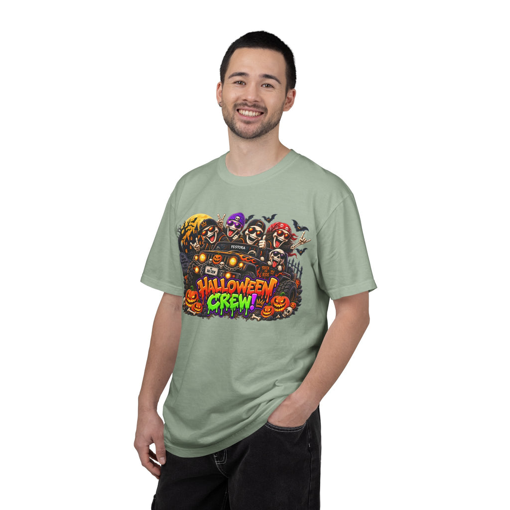 Halloween Crew T-Shirt – Skeleton Jeep Spooky Graphic Tee
