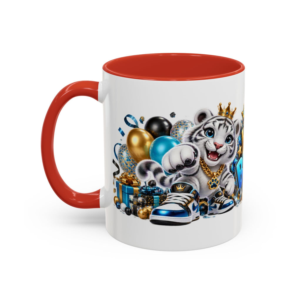Happy Birthday White Tiger Mug – Colorful 3D Birthday Gift – White Coffee Mug