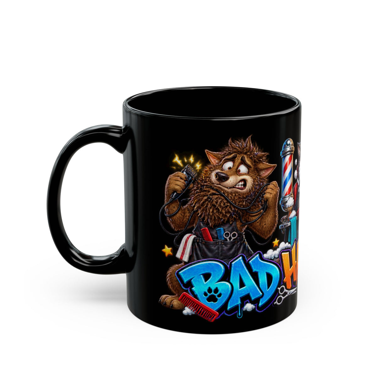 Bad Hair Night Funny Werewolf Barber Halloween Black Mug