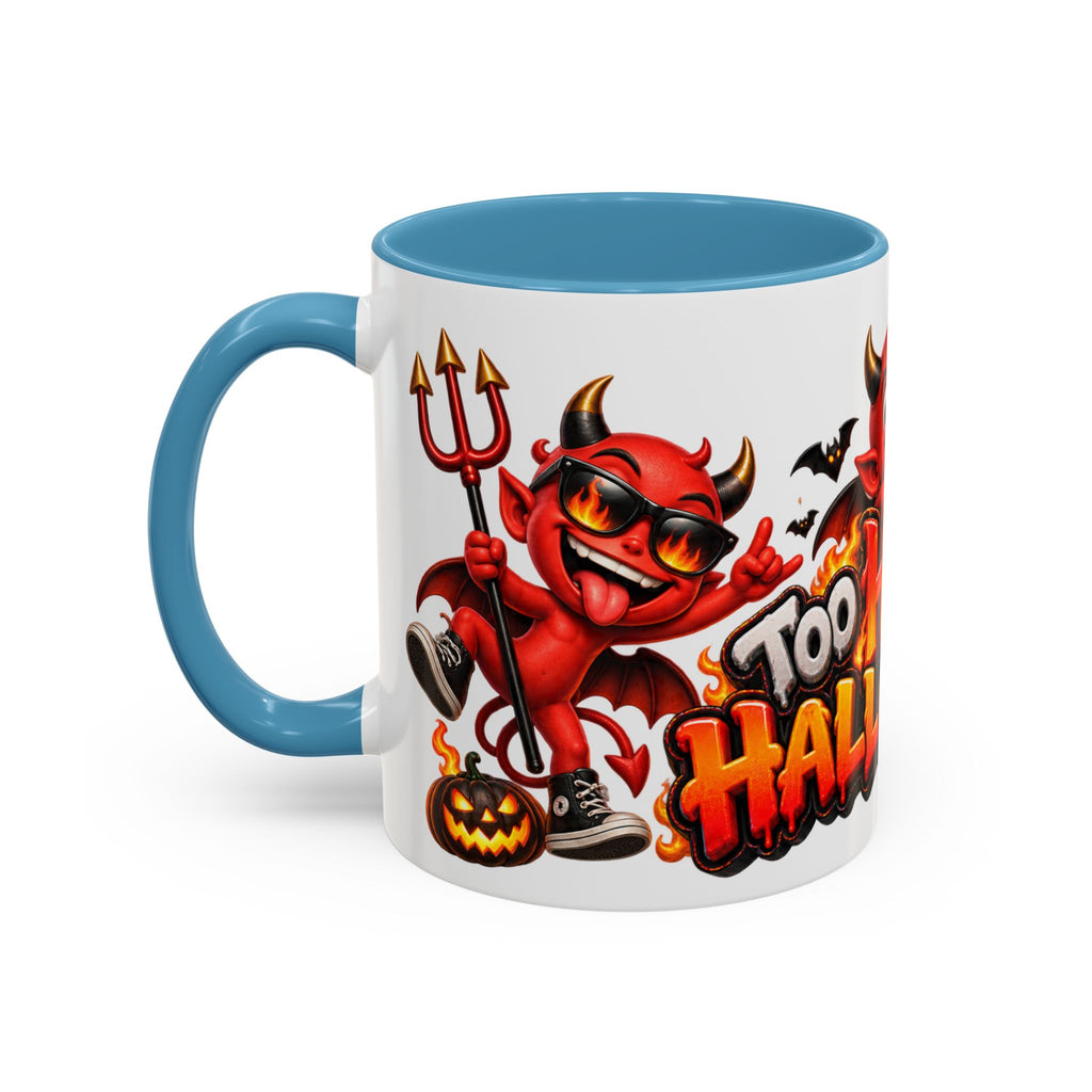Too Hot for Halloween White Mug – Funny Devils, Flames & Spooky Design