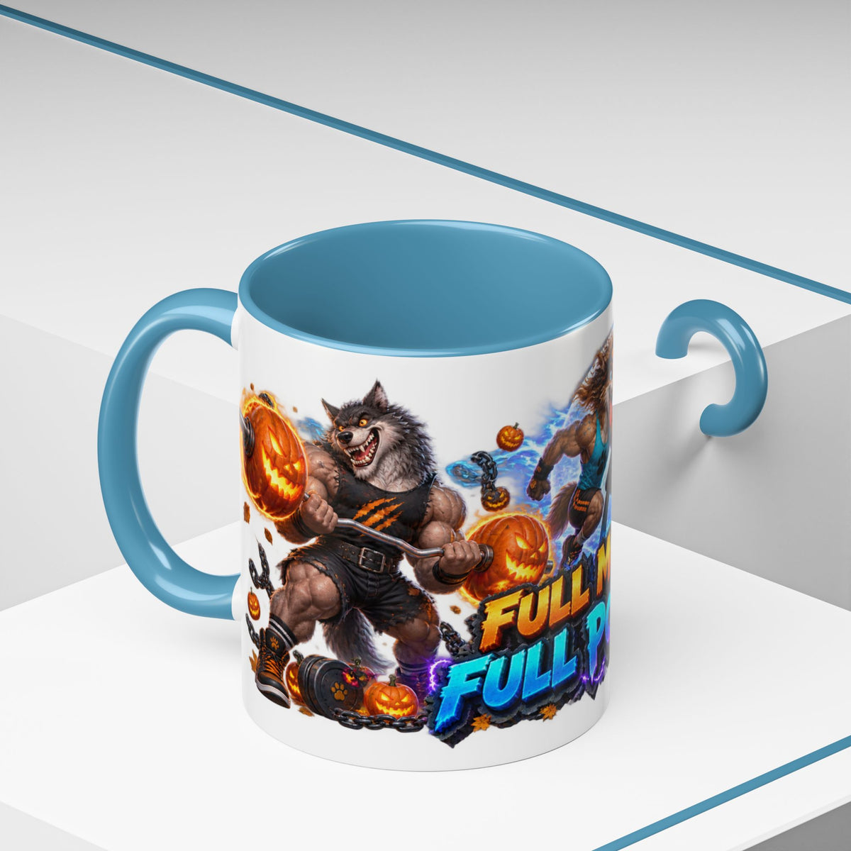 Full Moon Full Power Werewolf Gym Halloween White Mug