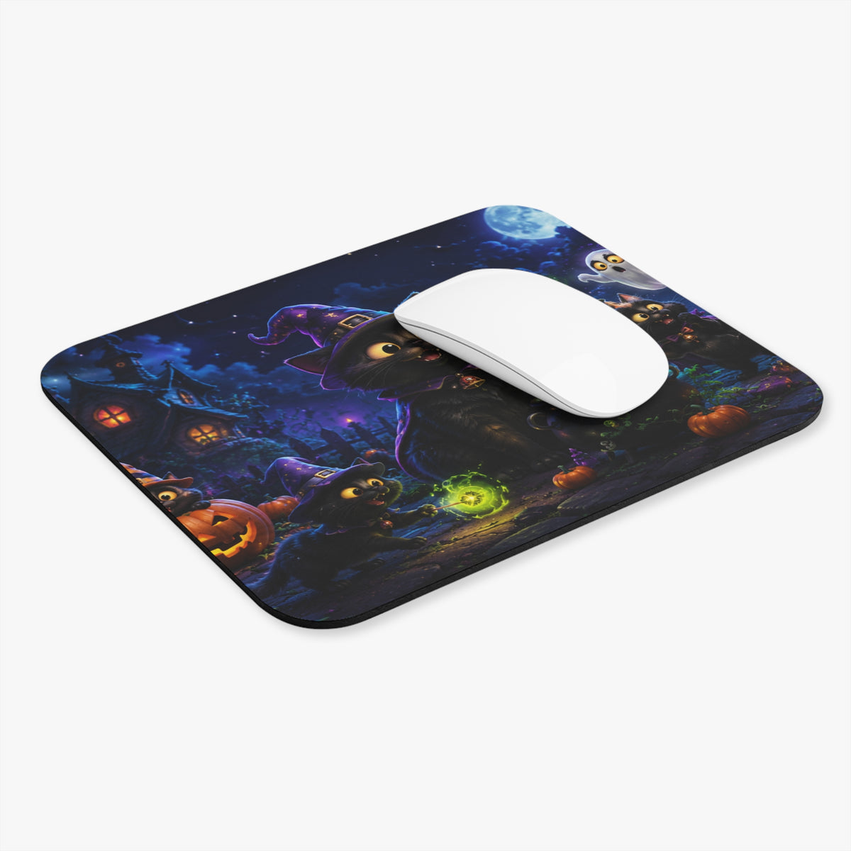Halloween Witch Cat Mouse Pad — Cute Spooky Cat Cauldron Design