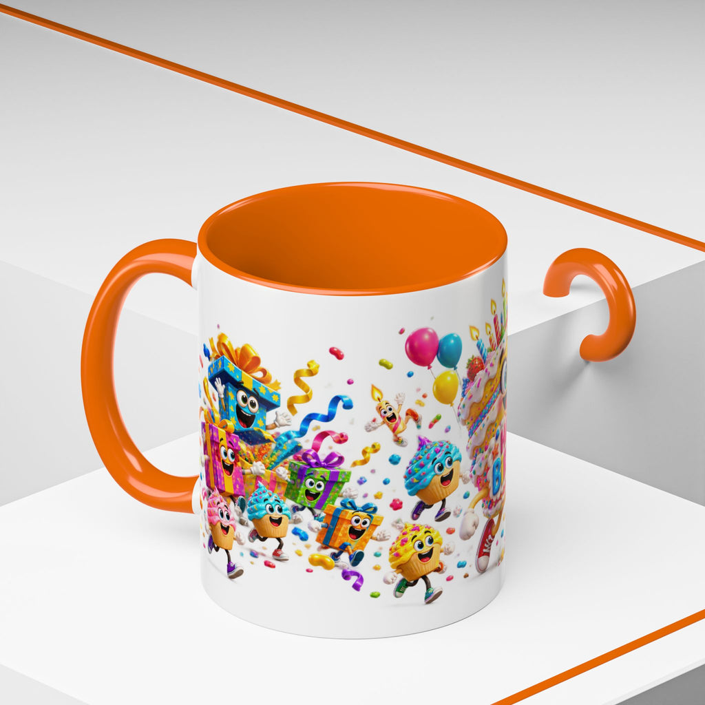 Birthday Party Coffee Mug – Colorful Happy Birthday Cake & Balloon Design (11/15oz Accent Mug)