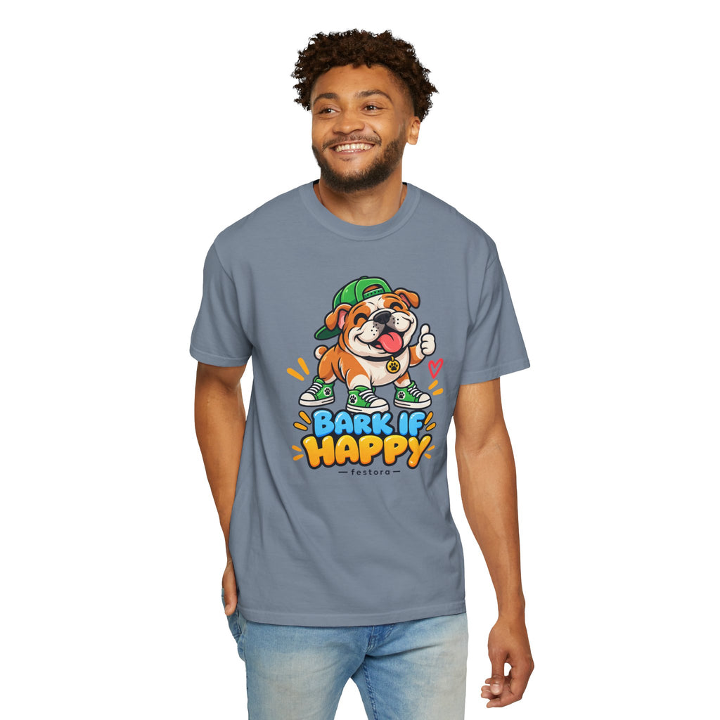 Bark If Happy – Cute Bulldog Graphic T-Shirt