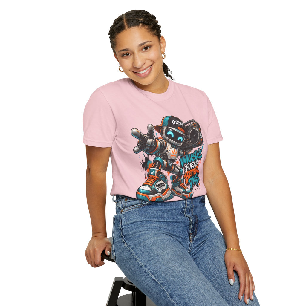 Music Fuels Better Days T-Shirt — Retro Robot Boombox Streetwear