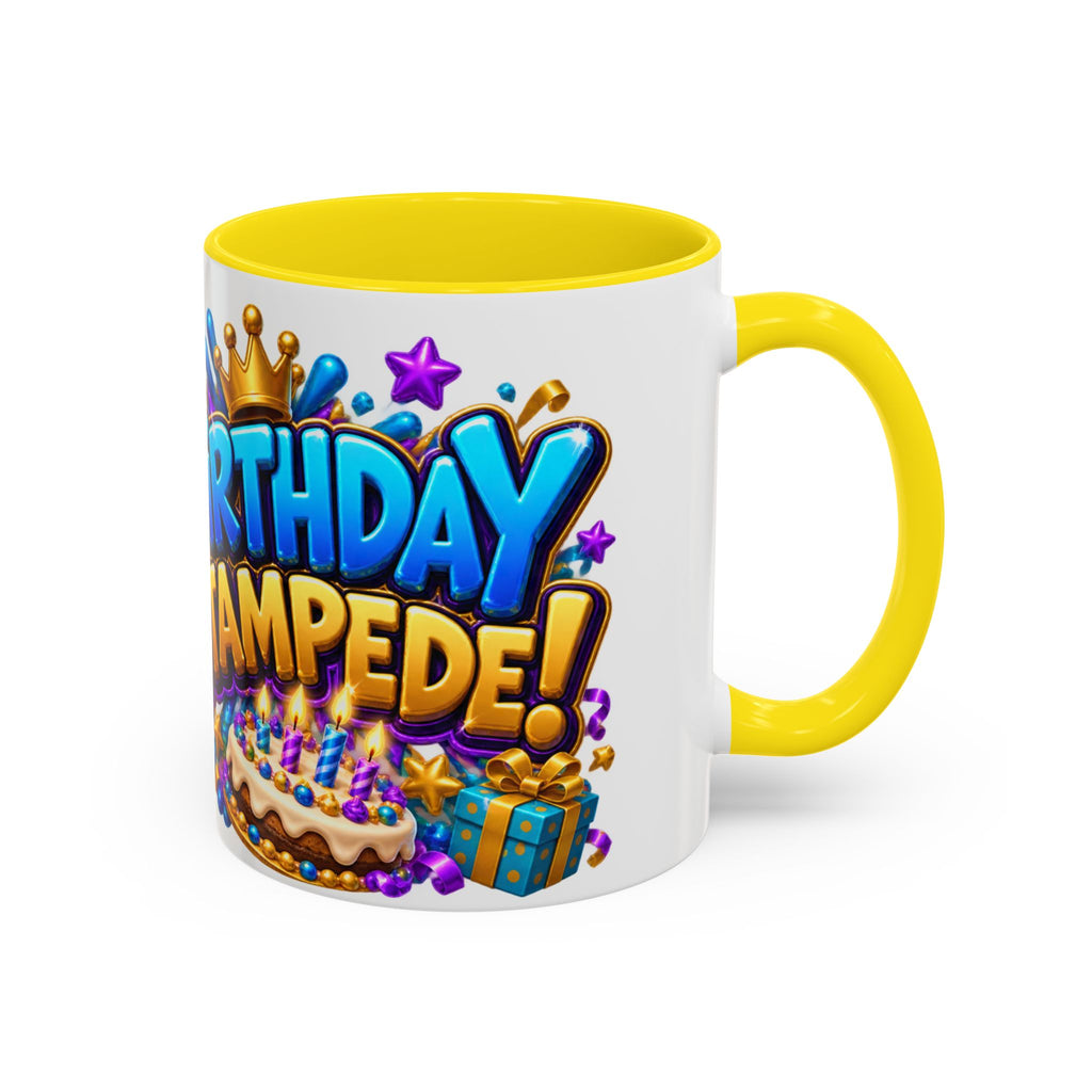 Birthday Stampede White Mug – Cute Buffalo Birthday Cup, Colorful Fun Party Gift