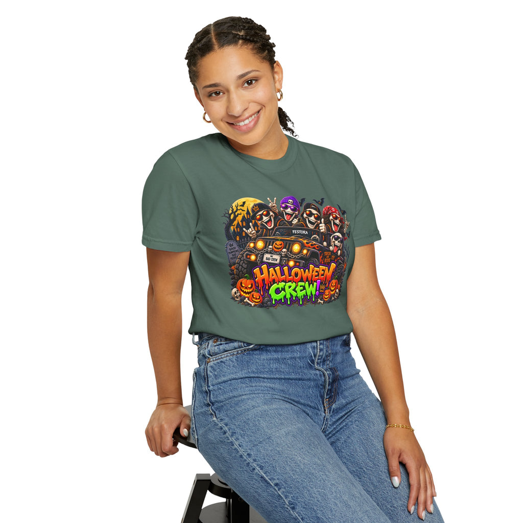 Halloween Crew T-Shirt – Skeleton Jeep Spooky Graphic Tee