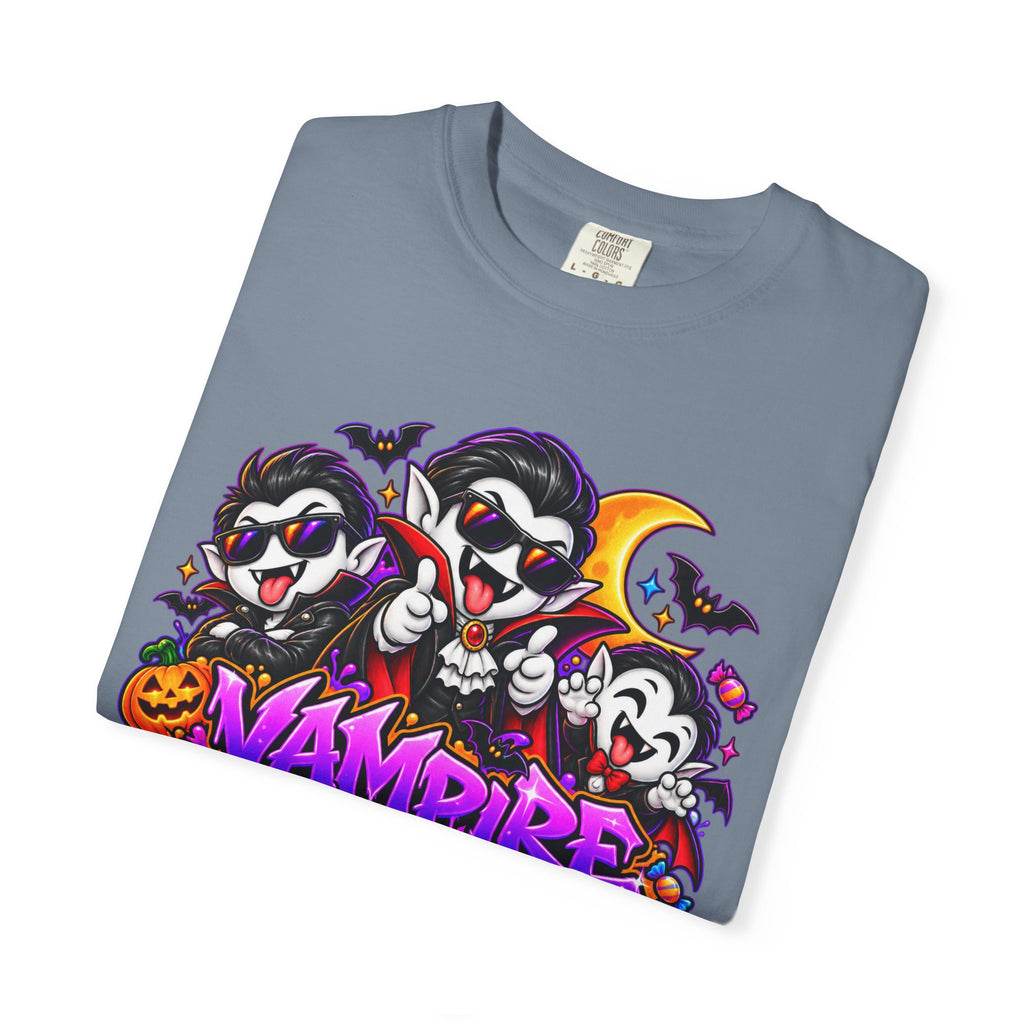 Neon Vampire Vibes Halloween Unisex Garment-Dyed T-Shirt Featuring a Cool Festora Vampire Crew