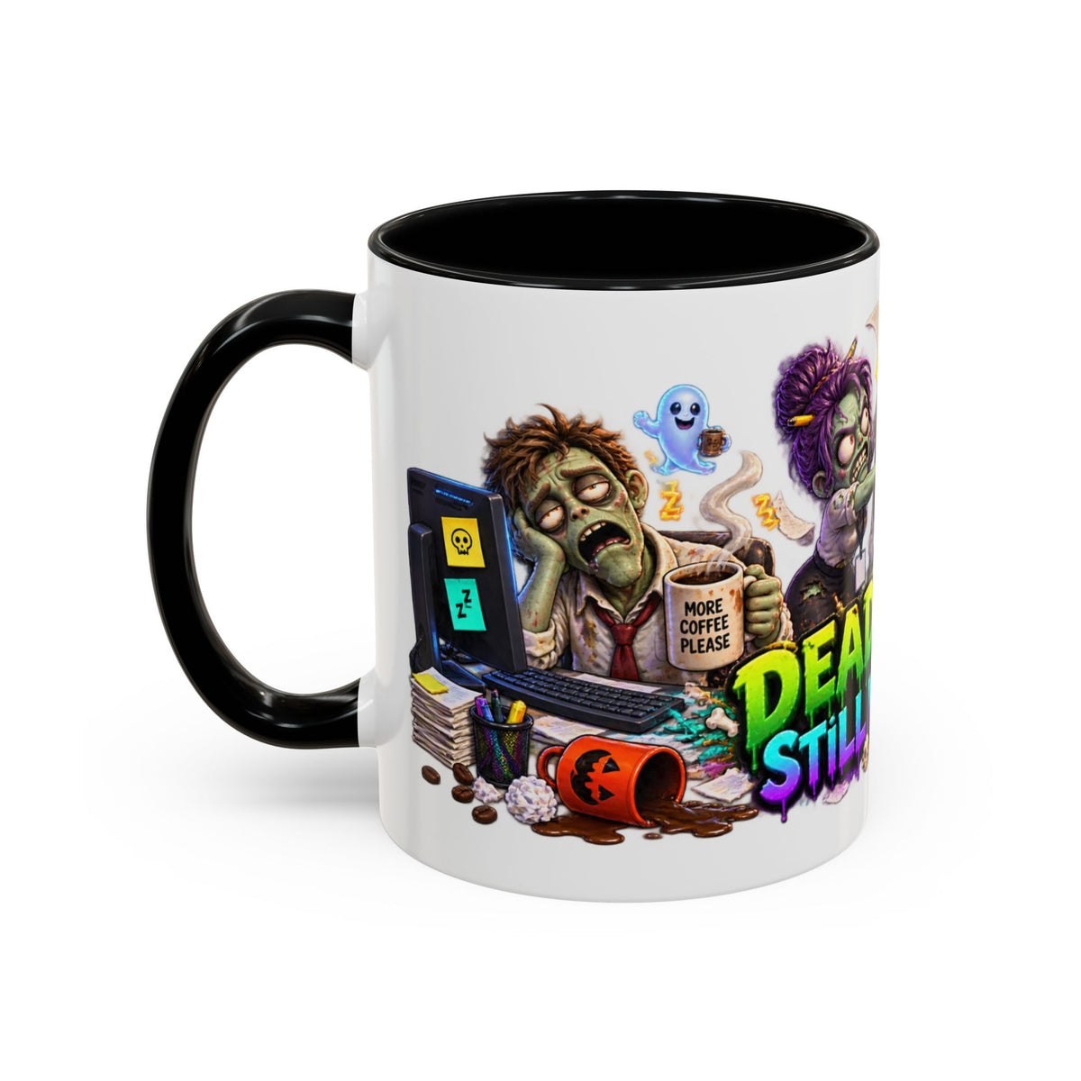 Dead Tired Still Working Zombie Office Halloween White Mug
