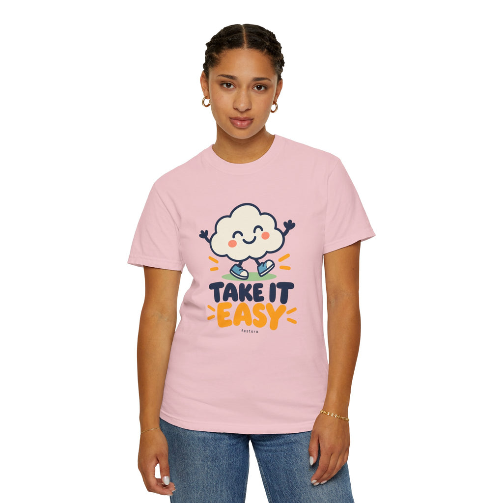 Take It Easy – Happy Cloud Graphic T-Shirt | Festora Everyday