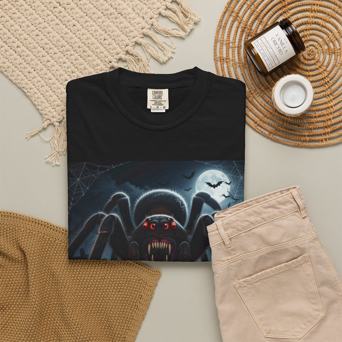 Spider Halloween T-Shirt — "Caught in M's Web of Terror" Horror Graphic Tee