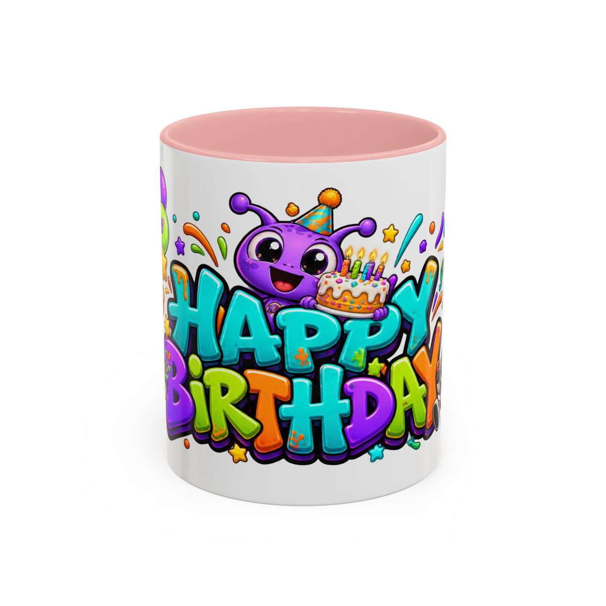 Happy Birthday Alien Mug – Colorful Space Party Cup with Cute Aliens & Robots