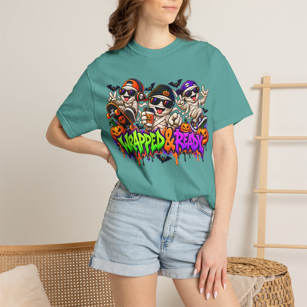 Wrapped & Ready – Halloween Mummy Crew Graphic T-Shirt