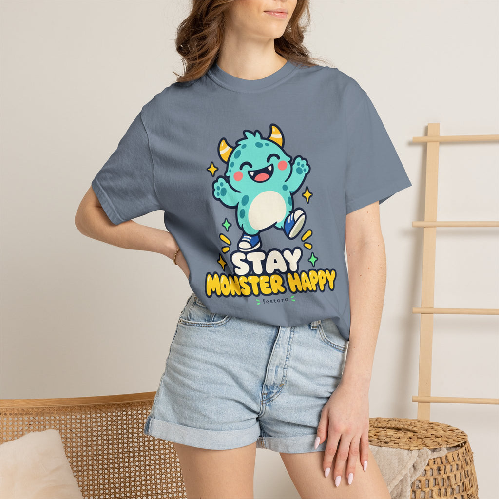 Stay Monster Happy – Cute Monster Graphic T-Shirt