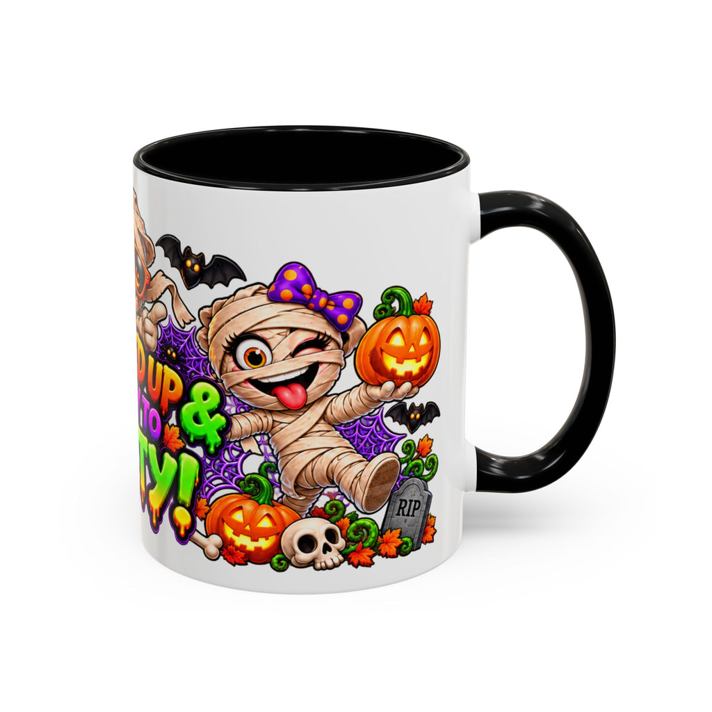 Wrapped Up & Ready to Party White Mug – Funny Mummies & Spooky Party Design