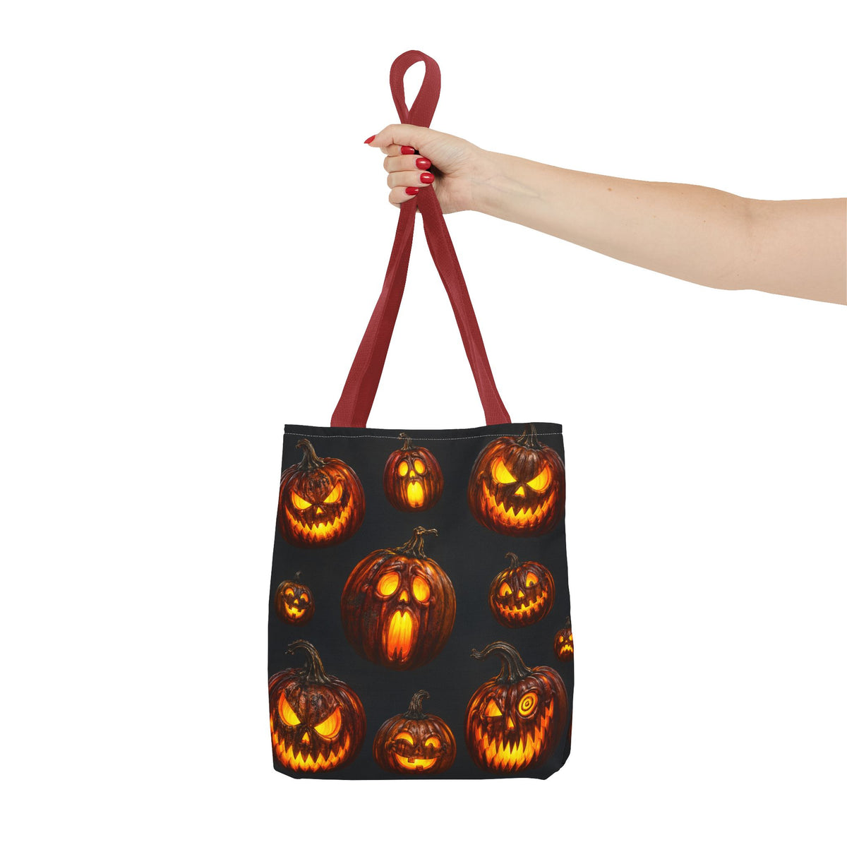 Halloween Jack-o'-Lantern Tote Bag — Spooky Pumpkin All-Over Print Trick-or-Treat Tote