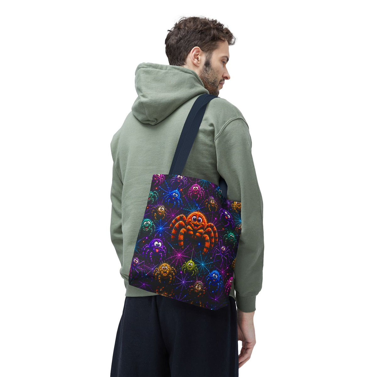 Colorful Crazy Spiders Halloween Tote Bag – Cute 3D Spider Web Pattern