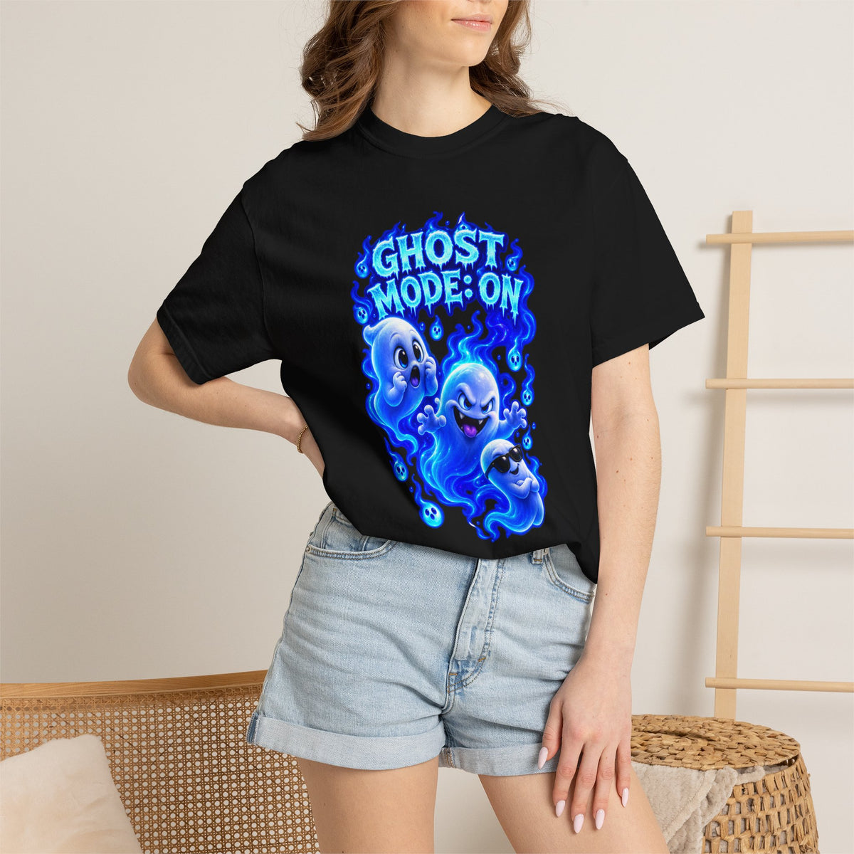 Ghost Mode: On T-Shirt — Cute Neon Ghosts Halloween Graphic Tee