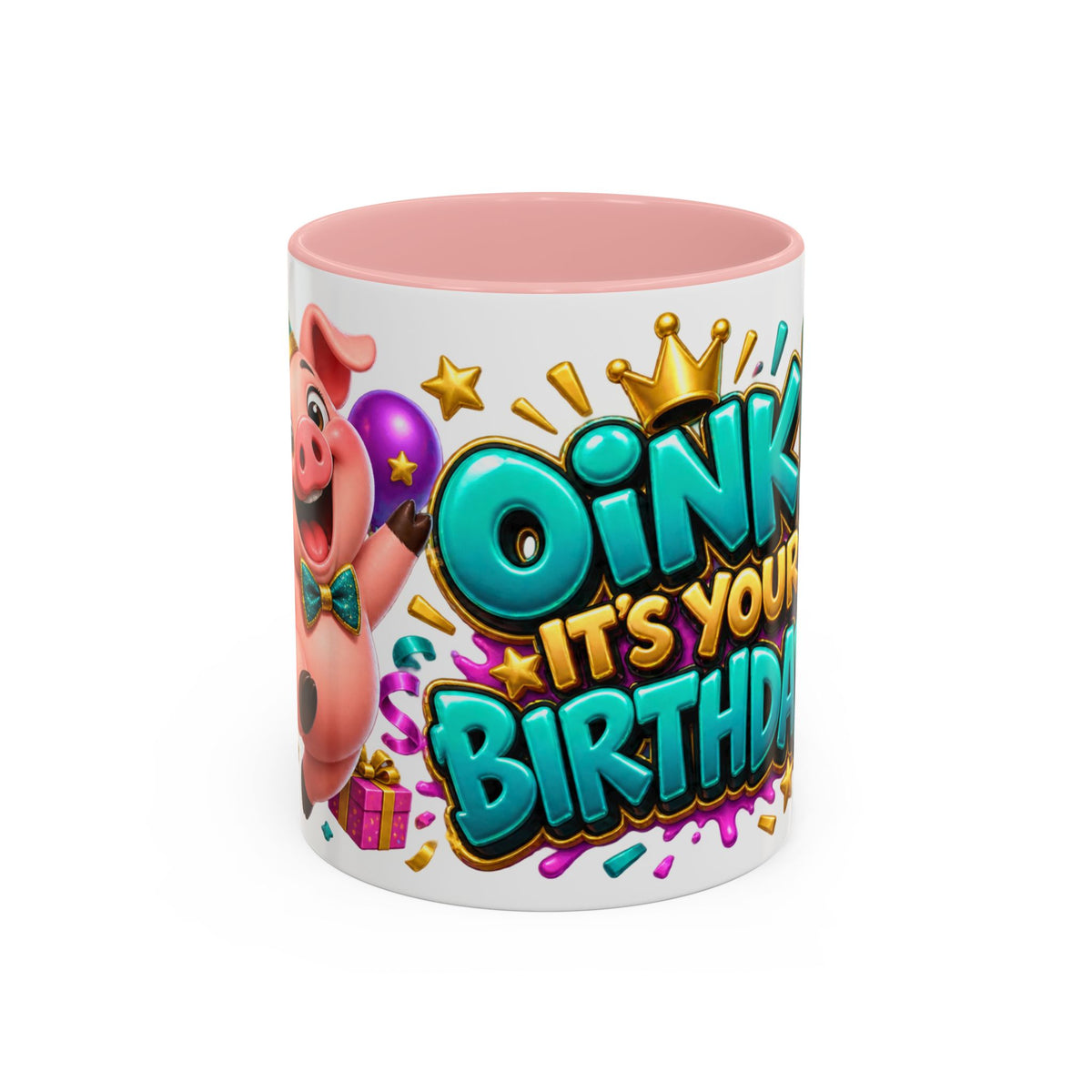 Oink! It’s Your Birthday White Mug – Cute Pig Birthday Cup, Colorful Funny Party Gift