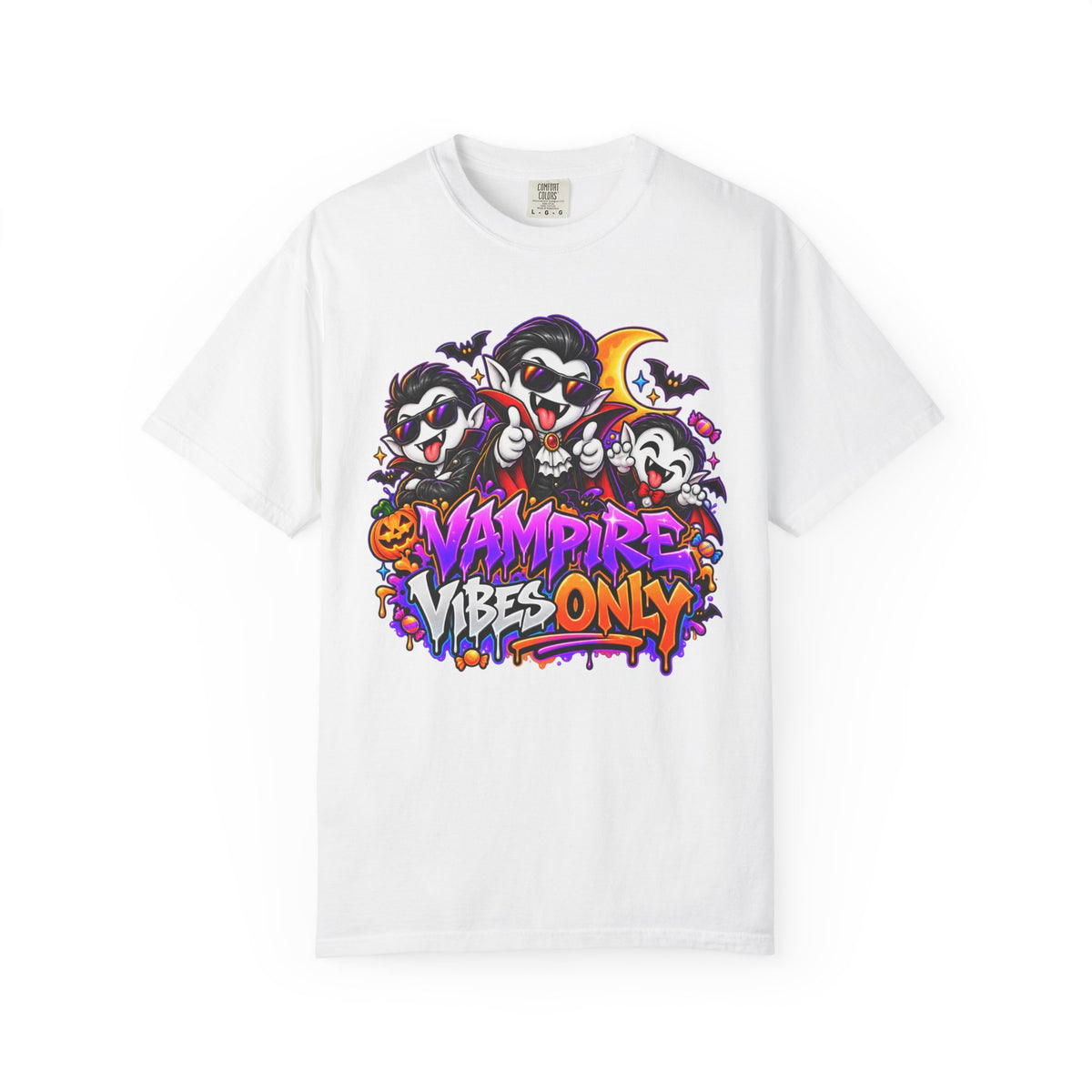 Neon Vampire Vibes Halloween Unisex Garment-Dyed T-Shirt Featuring a Cool Festora Vampire Crew