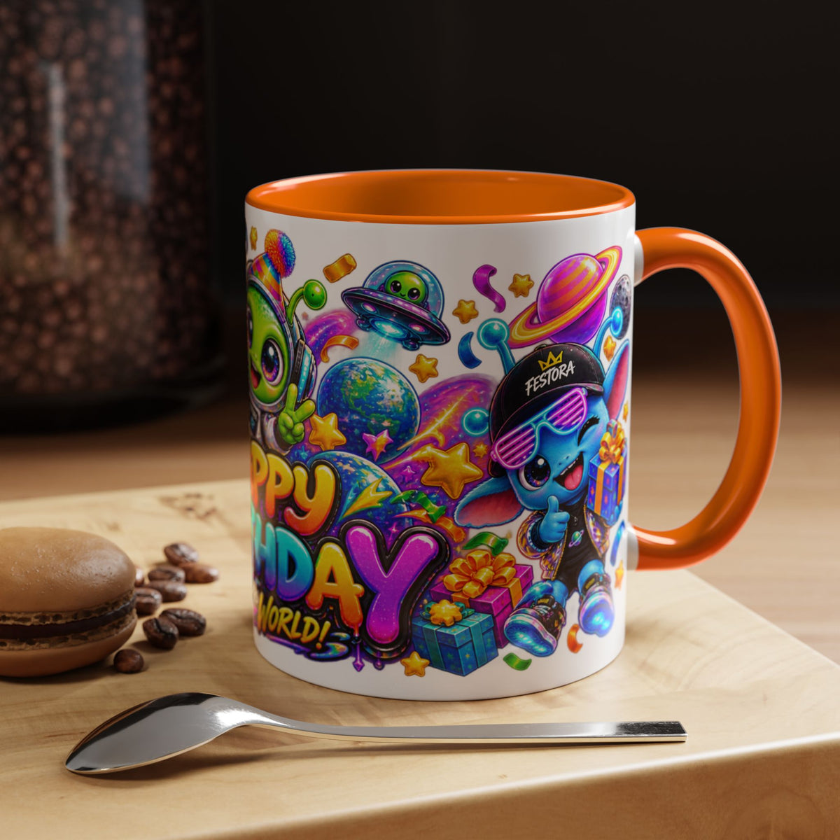 Happy Birthday Out of This World Accent Mug — Cute Alien Space Birthday Coffee Cup (11oz)
