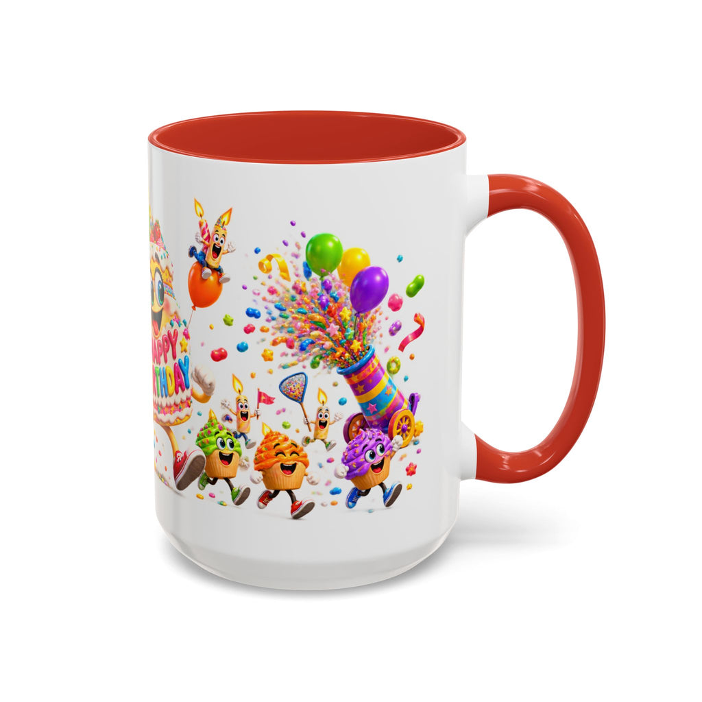 Birthday Party Coffee Mug – Colorful Happy Birthday Cake & Balloon Design (11/15oz Accent Mug)