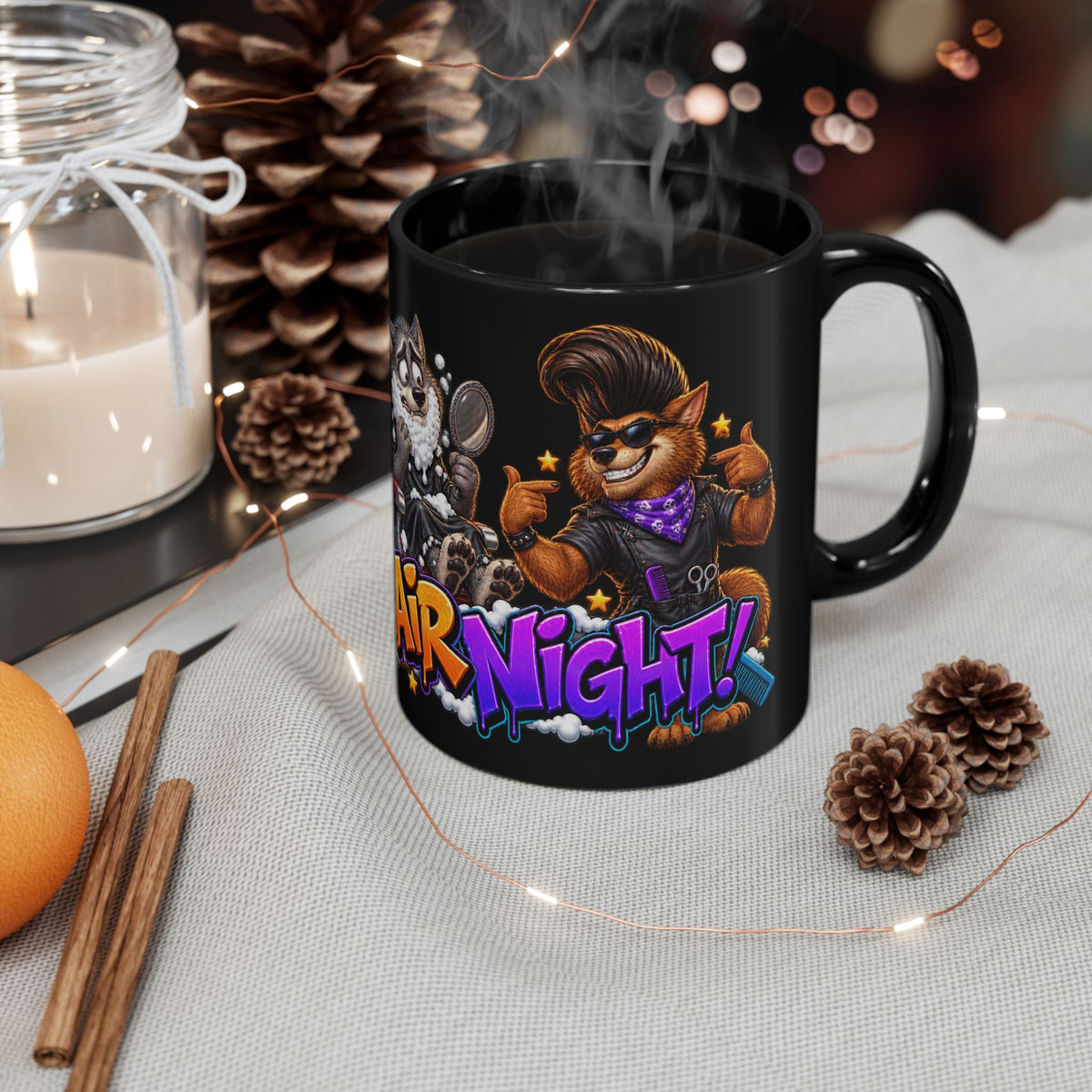 Bad Hair Night Funny Werewolf Barber Halloween Black Mug