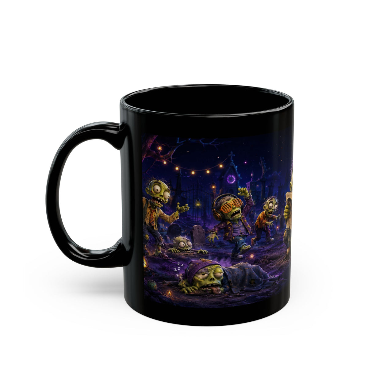 Funny Zombie Night Black Mug — Cute Moonlit Halloween Coffee Cup (11oz/15oz)