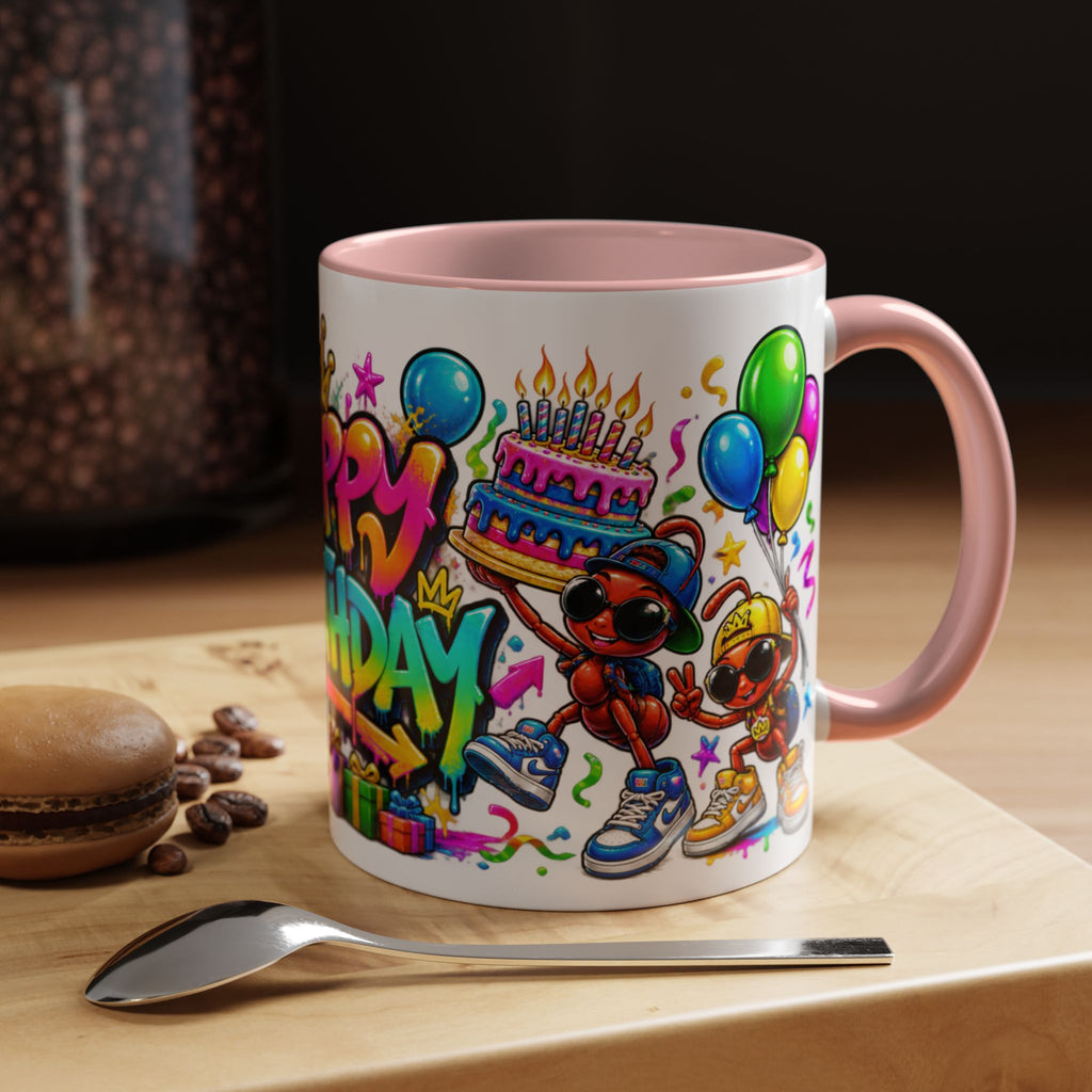 Happy Birthday Accent Coffee Mug - Colorful Graffiti Party Design (11 oz)